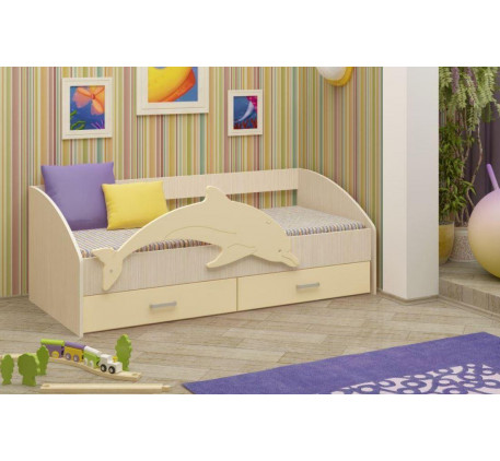 Детская кровать Дельфин-4 с ящиками и бортиком МДФ, спальное место 1,6х0,8 м